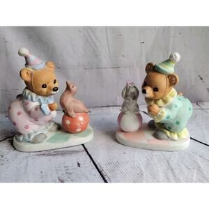 Vintage Homco #8881 Set of 2 Figurines Bears As Clowns Dog Seal Circus